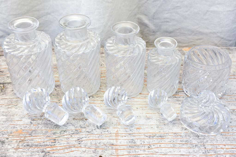 Set of Five Antique Crystal Perfume Bottles