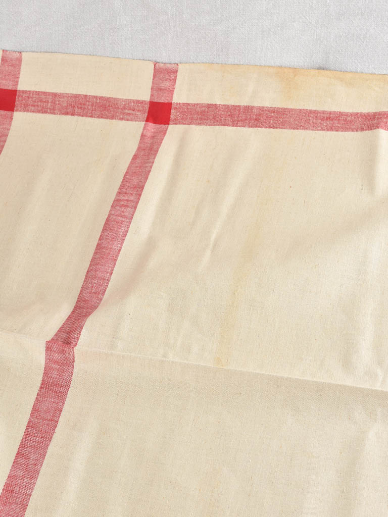 Very large antique French linen fabric with broad red stripe - never used  204"