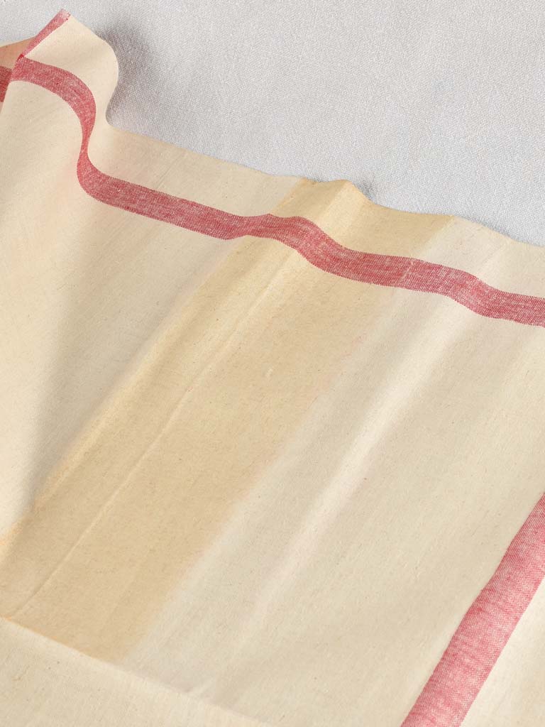 Very large antique French linen fabric with broad red stripe - never used  204"