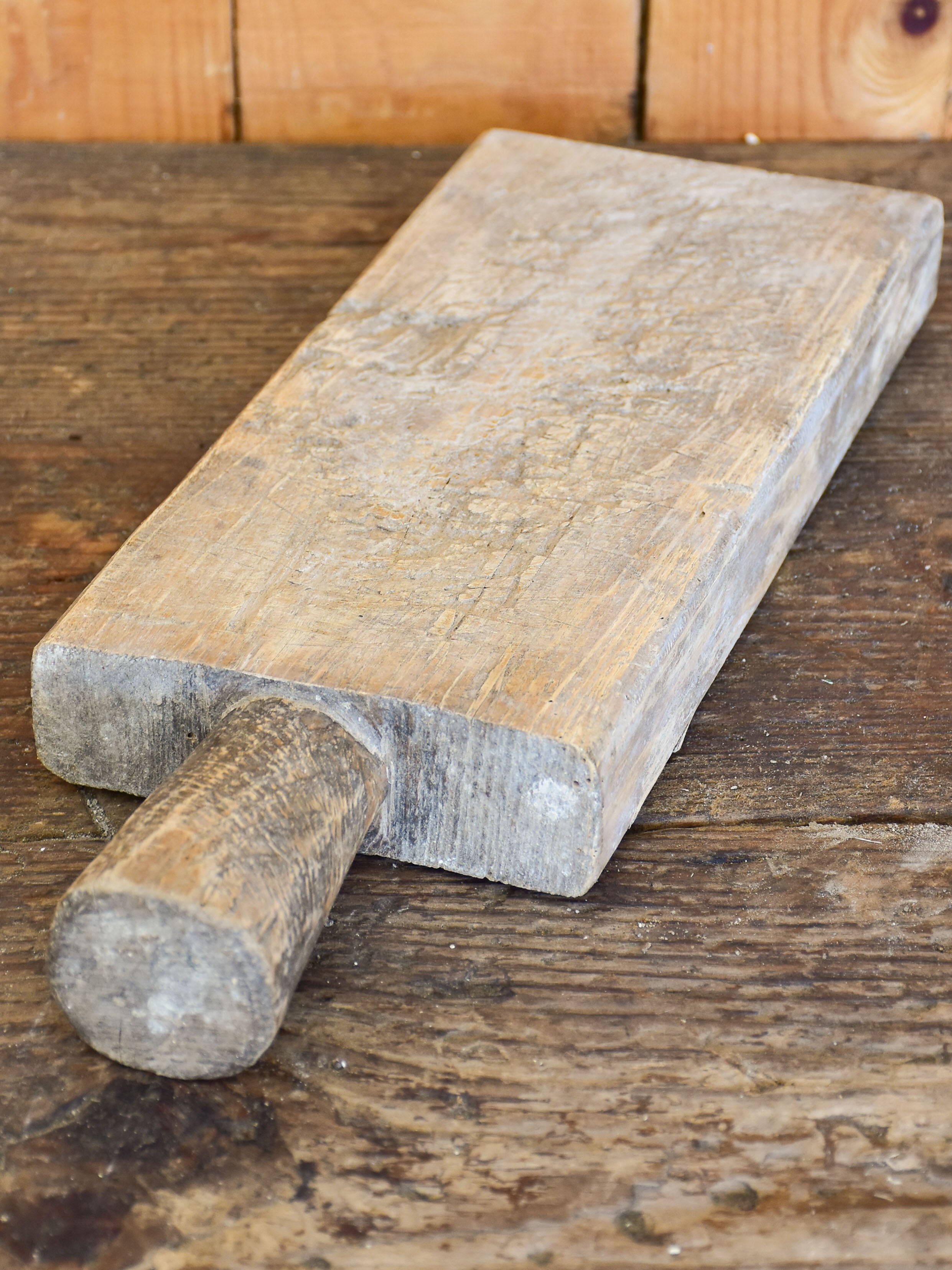 Small antique French cutting board with round handle