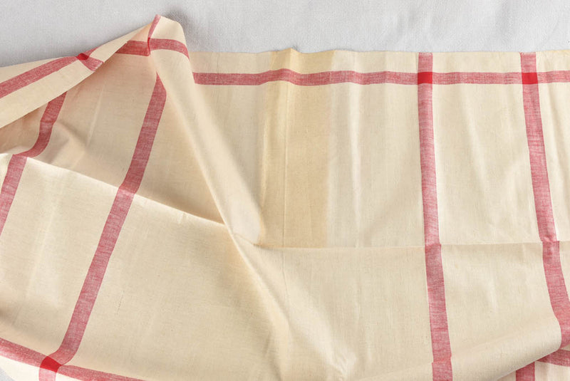 Very large antique French linen fabric with broad red stripe - never used  204"