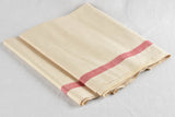 Very large antique French linen fabric with broad red stripe - never used  204"