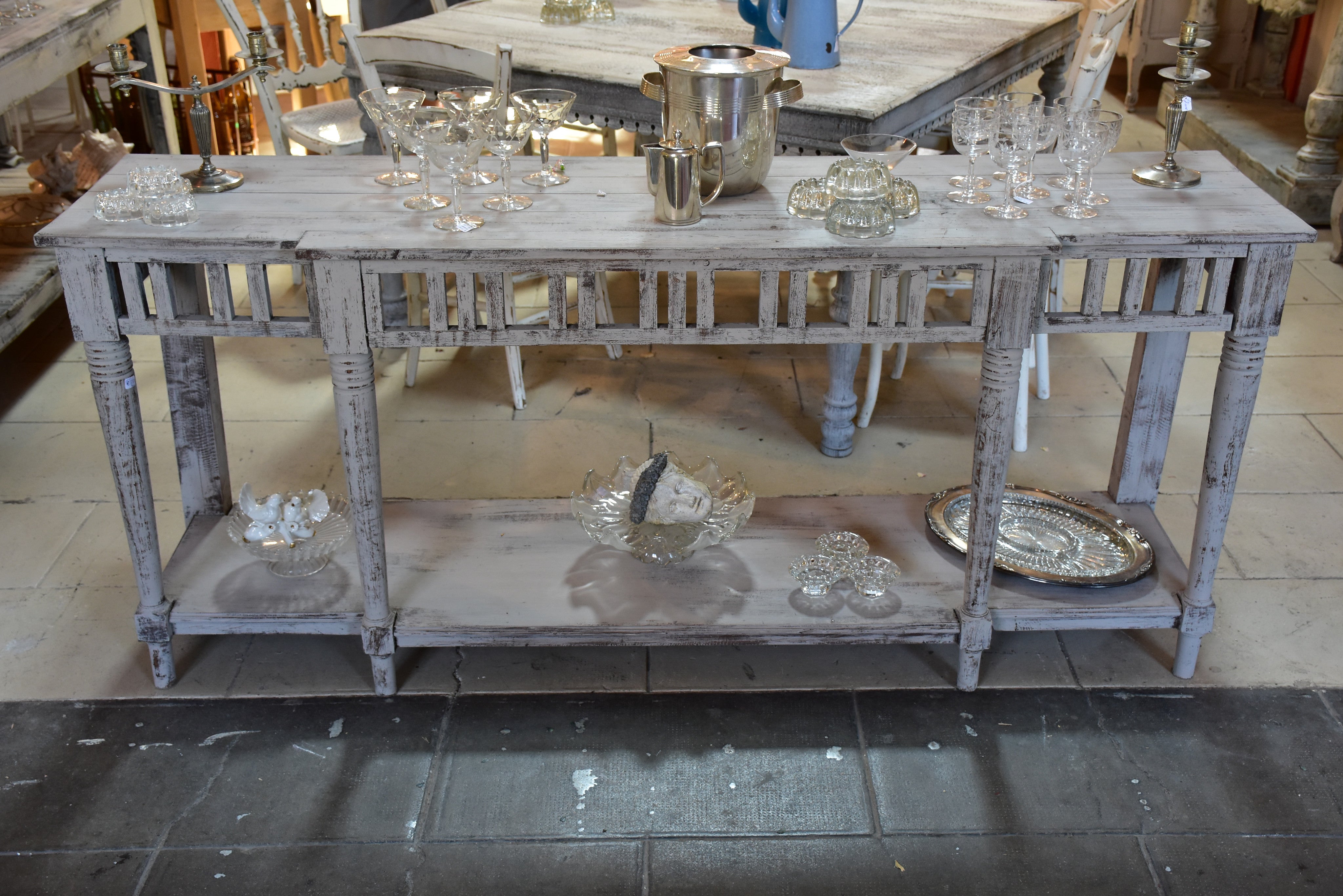 Vintage French kitchen console table with grey patina – Chez Pluie