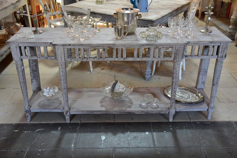 Vintage French kitchen console table with grey patina