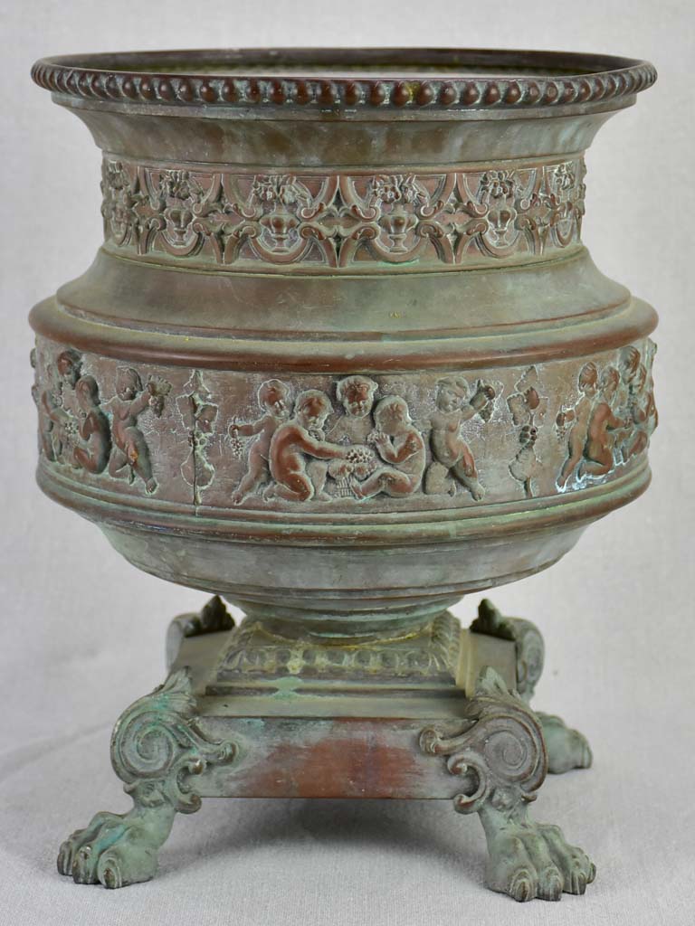 19th-century French tole cachepot with lions feet - Toneline Paris 13½"