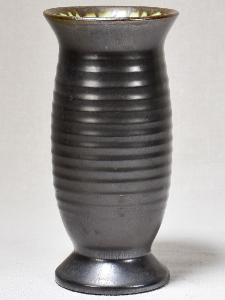 1960's ceramic vase from Vallauris with black glaze 8¼"
