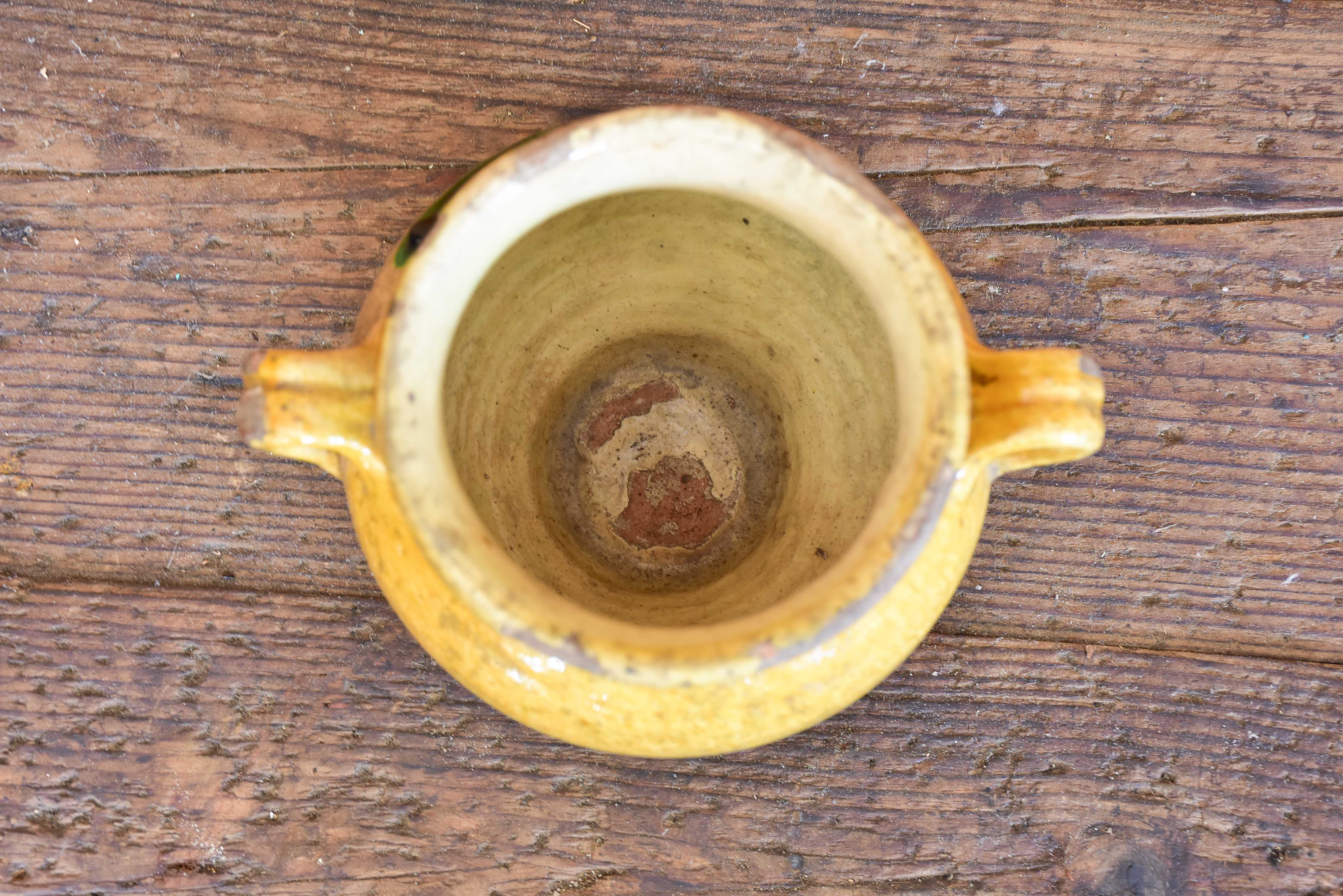 Antique French confit pot with yellow and green glaze