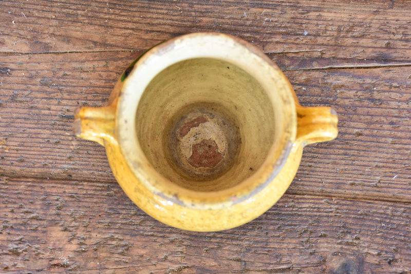 Antique French confit pot with yellow and green glaze