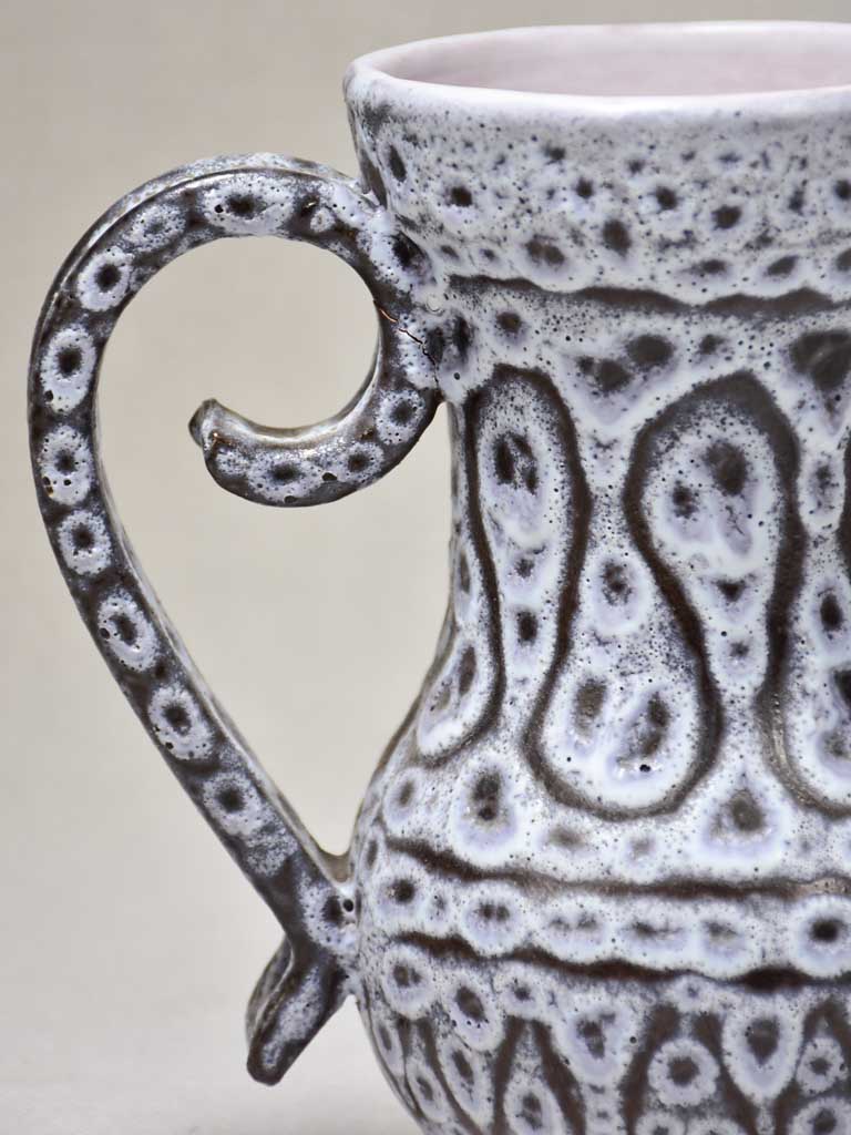 1960's textured black and white ceramic vase from Vallauris - signed 7"