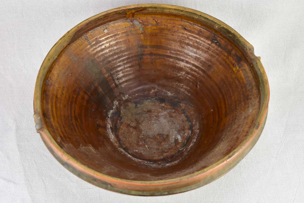 Large antique French tian bowl with brown glaze 19¾"