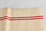 Large antique French linen fabric with double red stripe - never used 23¼" x 76½"