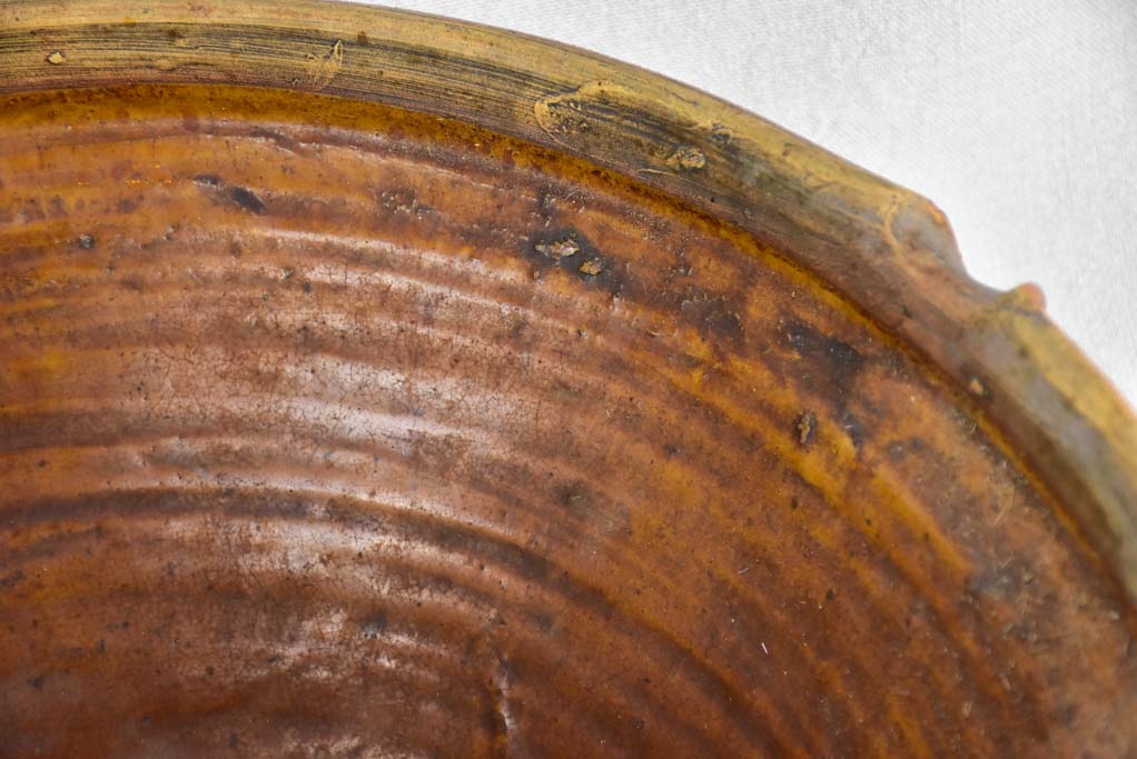 Large antique French tian bowl with brown glaze 19¾"