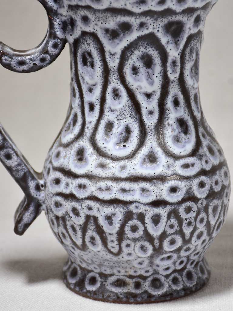 1960's textured black and white ceramic vase from Vallauris - signed 7"