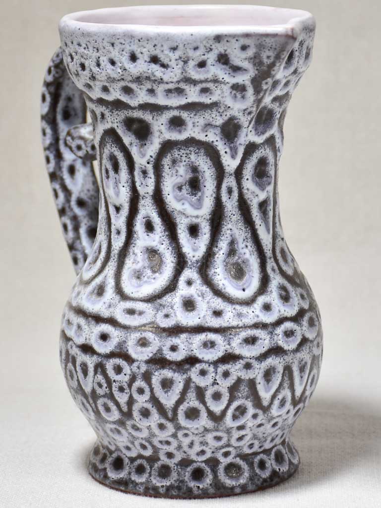 1960's textured black and white ceramic vase from Vallauris - signed 7"