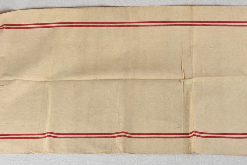 Large antique French linen fabric with double red stripe - never used 23¼" x 76½"