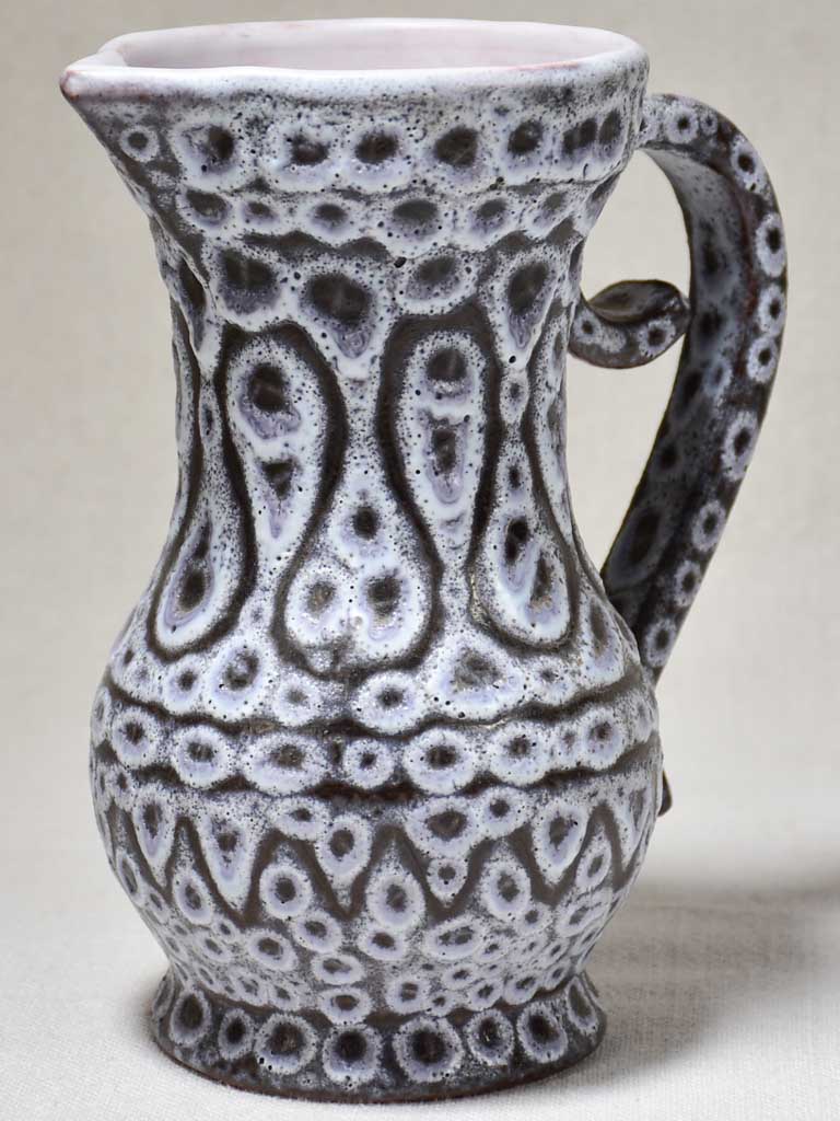 1960's textured black and white ceramic vase from Vallauris - signed 7"