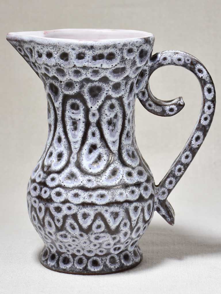 1960's textured black and white ceramic vase from Vallauris - signed 7"