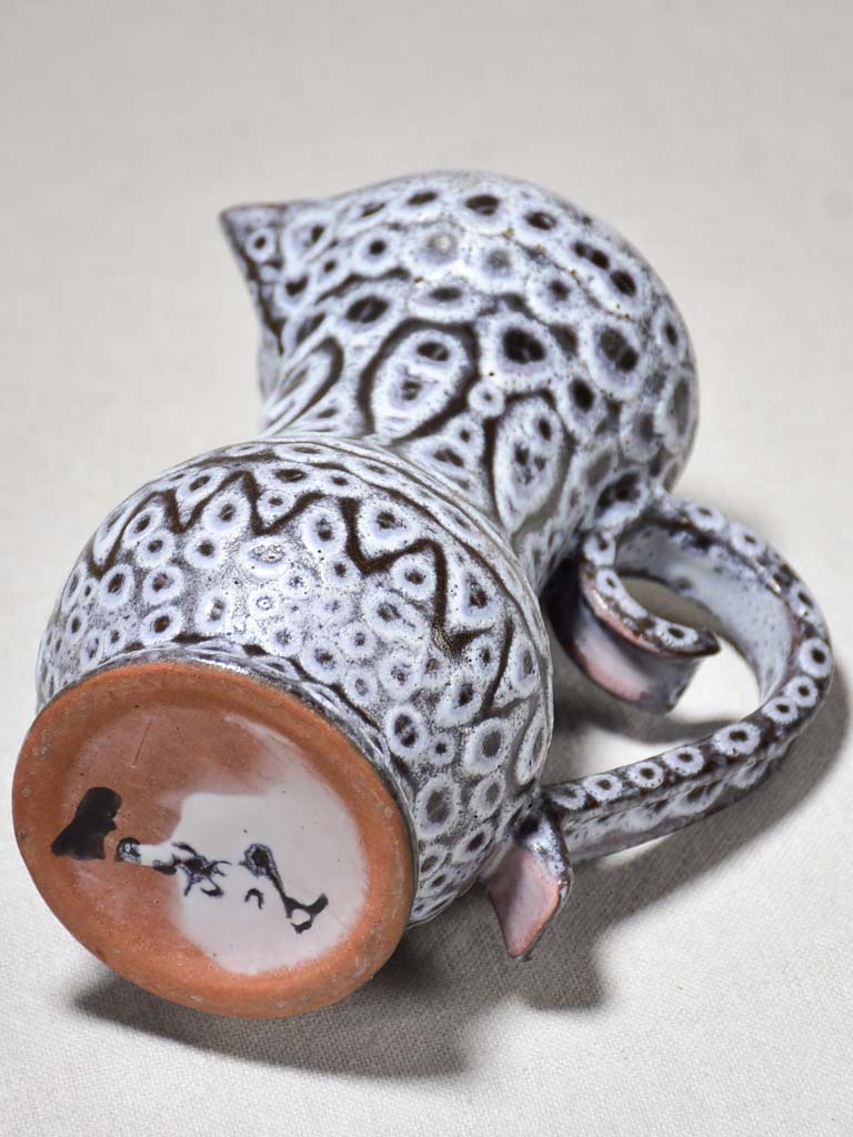 1960's textured black and white ceramic vase from Vallauris - signed 7"