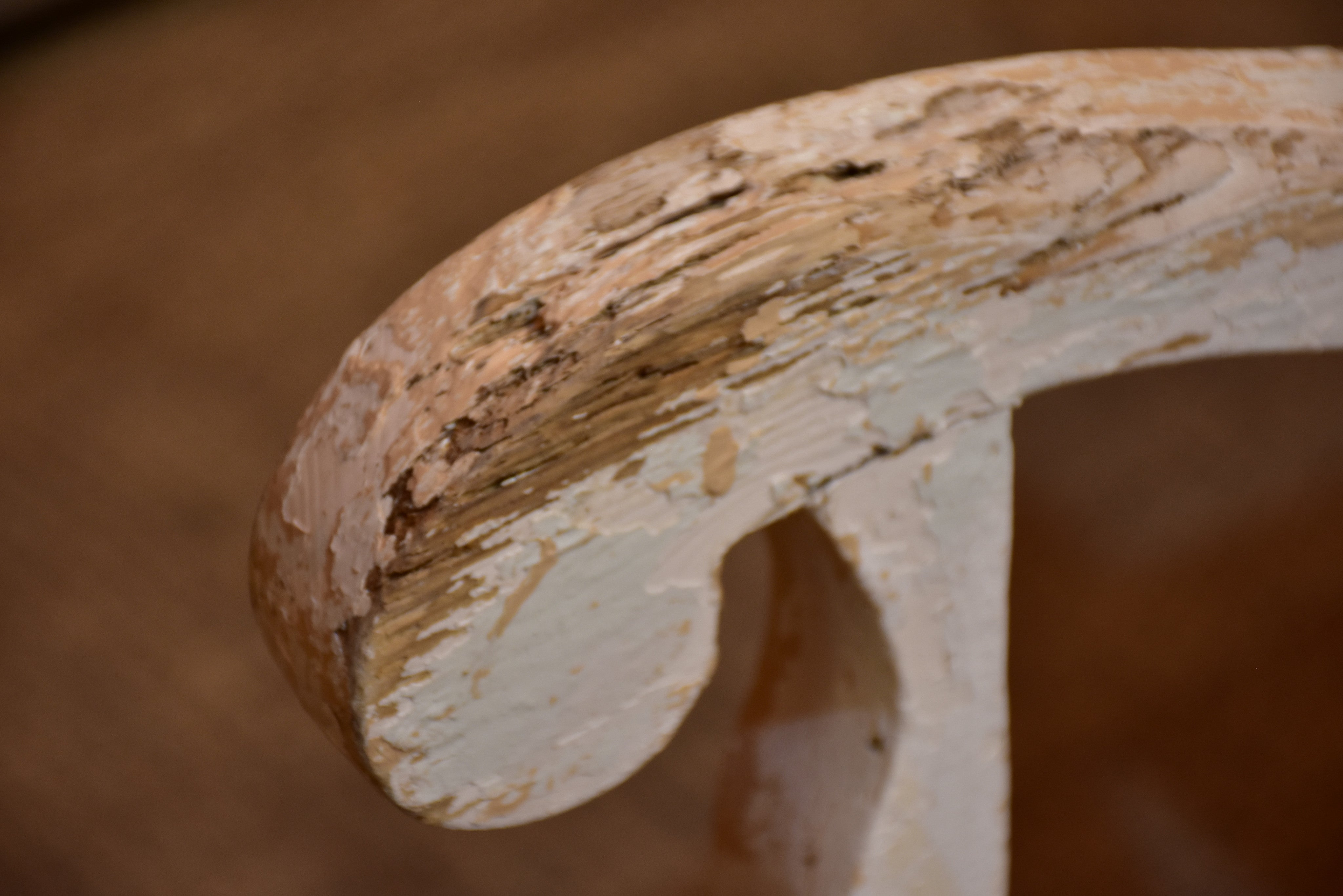 Antique French garden bench seat with white patina