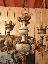 Pair of vintage Italian chandeliers – white with gold leaves