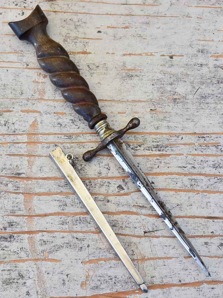 Rare Antique French Carved Wood Dagger