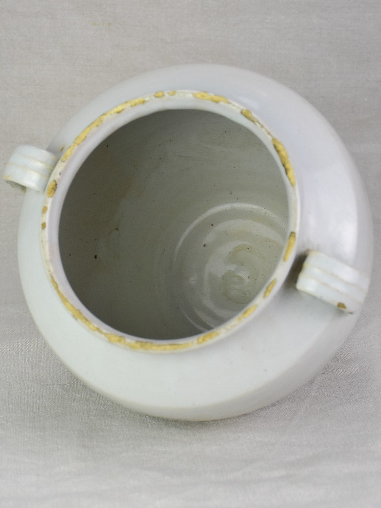 Antique French preserving pot with white glaze 9½"