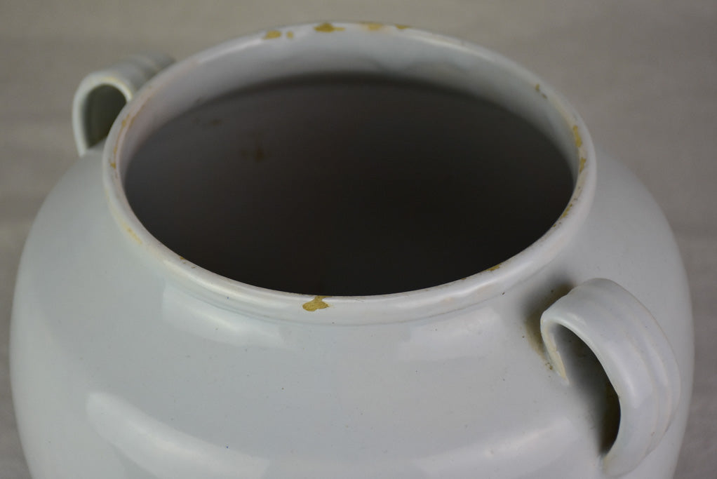 Early 20th century French preserving pot with white glaze 9½"