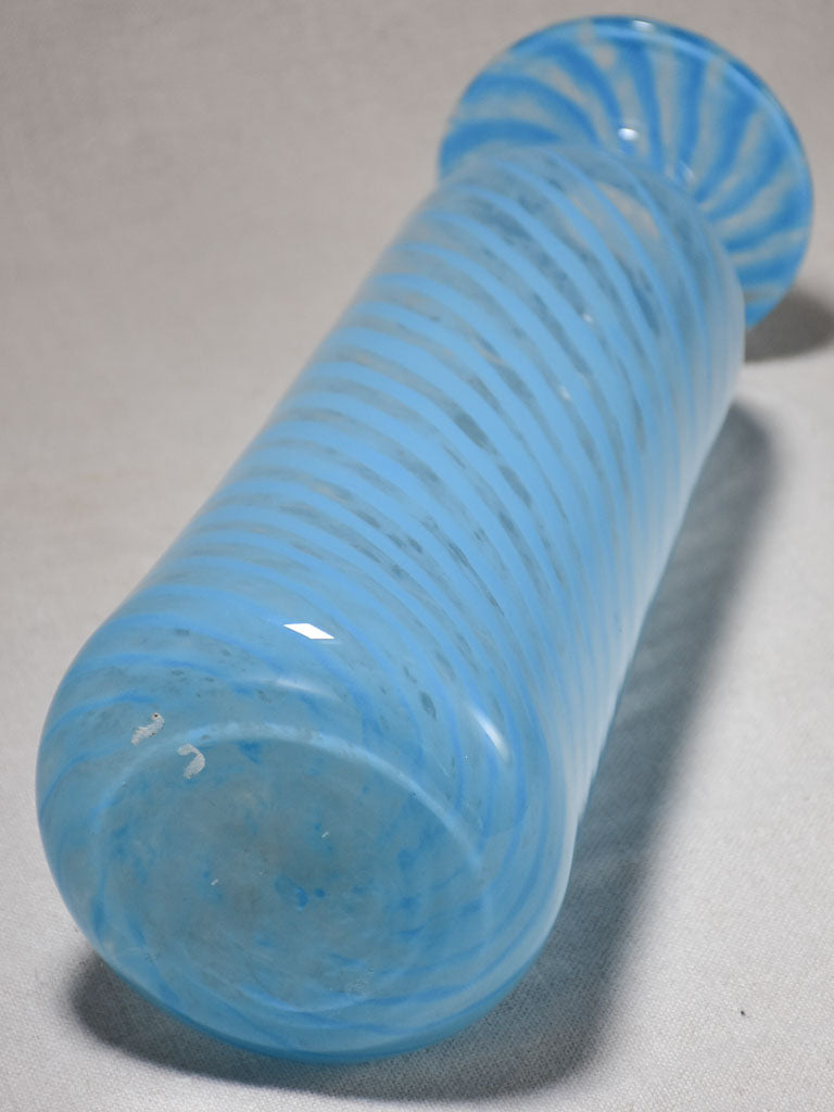 Tall Venini glass vase with blue spiral pattern 13½"