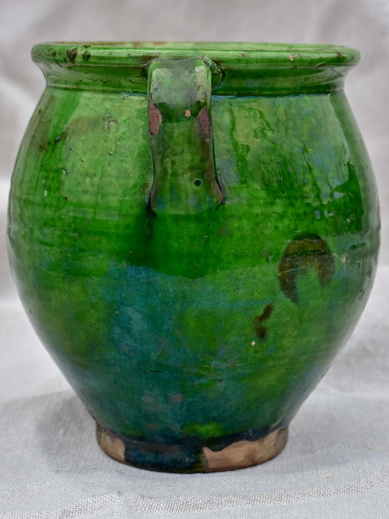 Antique French confit pot with deep green glaze 7½"