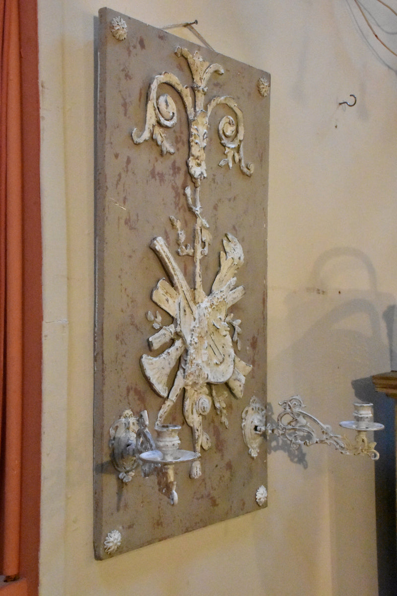 French candle wall sconce with white and grey patina