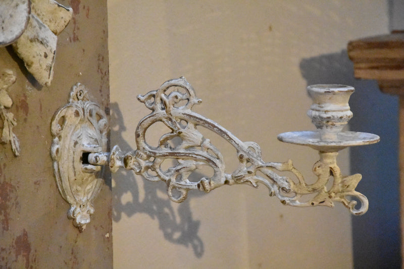 French candle wall sconce with white and grey patina