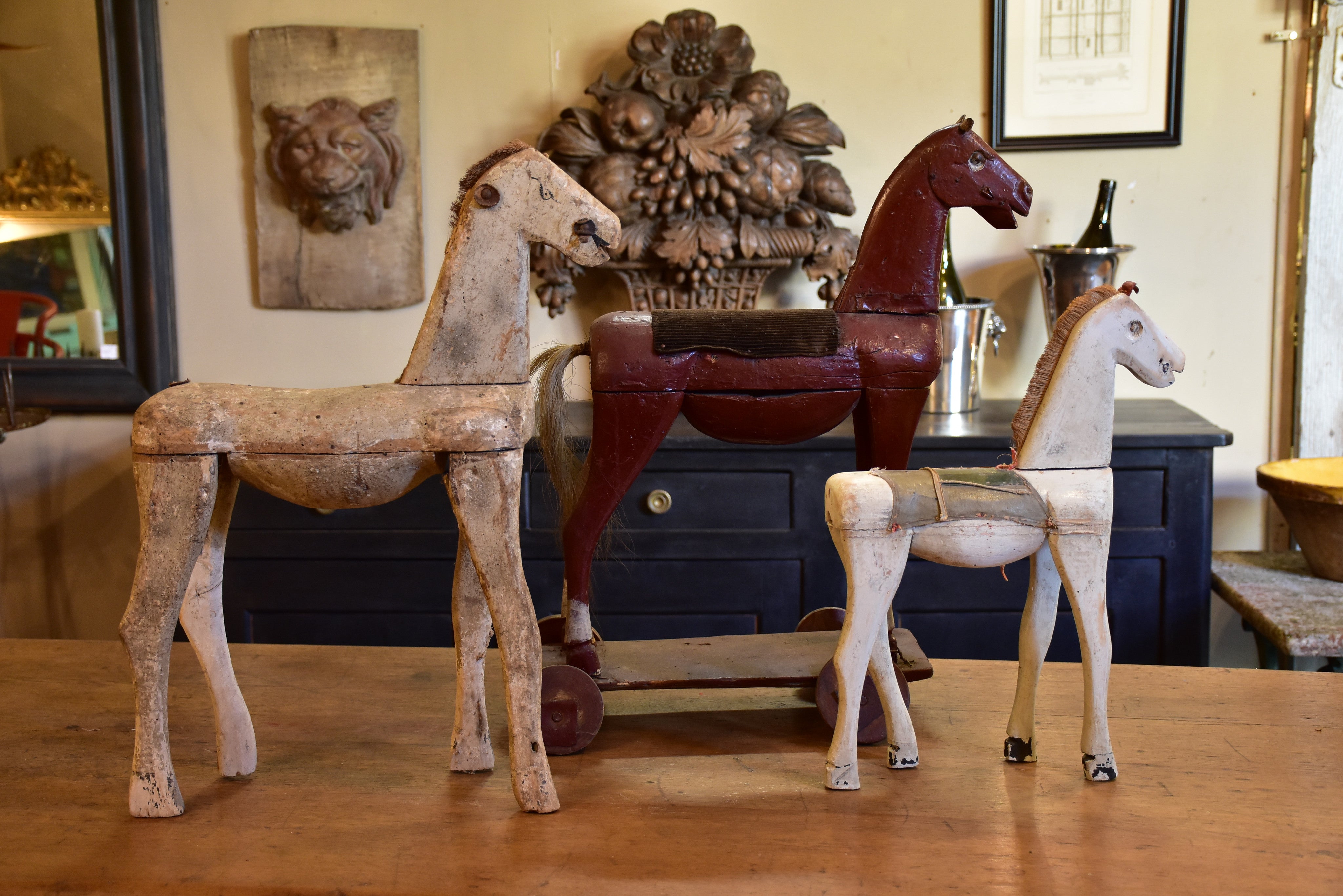 Collection of three French antique toy horses