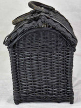 Black wicker lunch basket with two handles