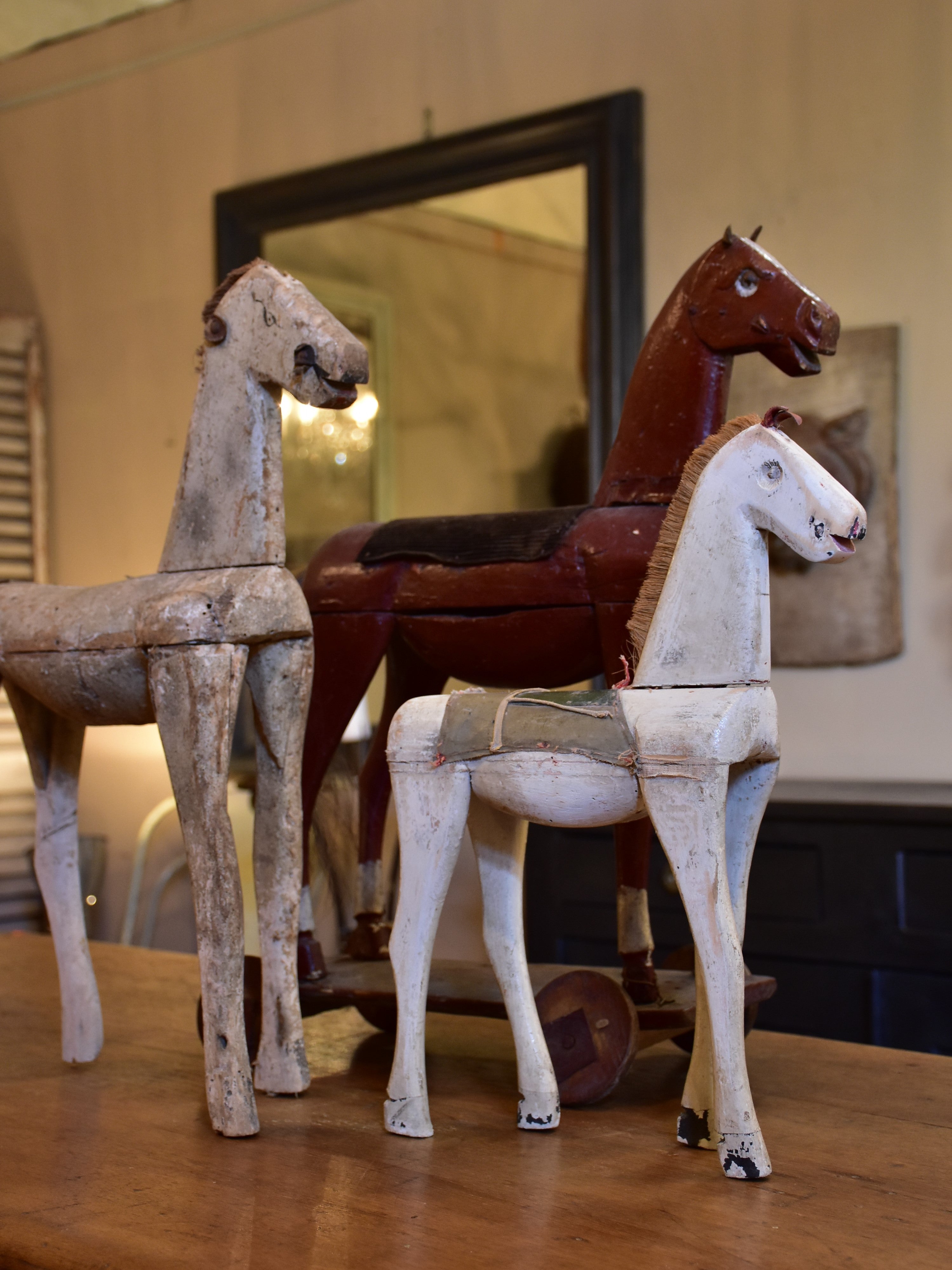 Collection of three French antique toy horses