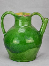 Early 20th century French water cruche with green glaze 9¾"