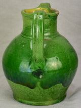 Early 20th century French water cruche with green glaze 9¾"