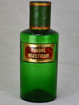 Antique French apothecary glass jar - green. Poudre Insecticide