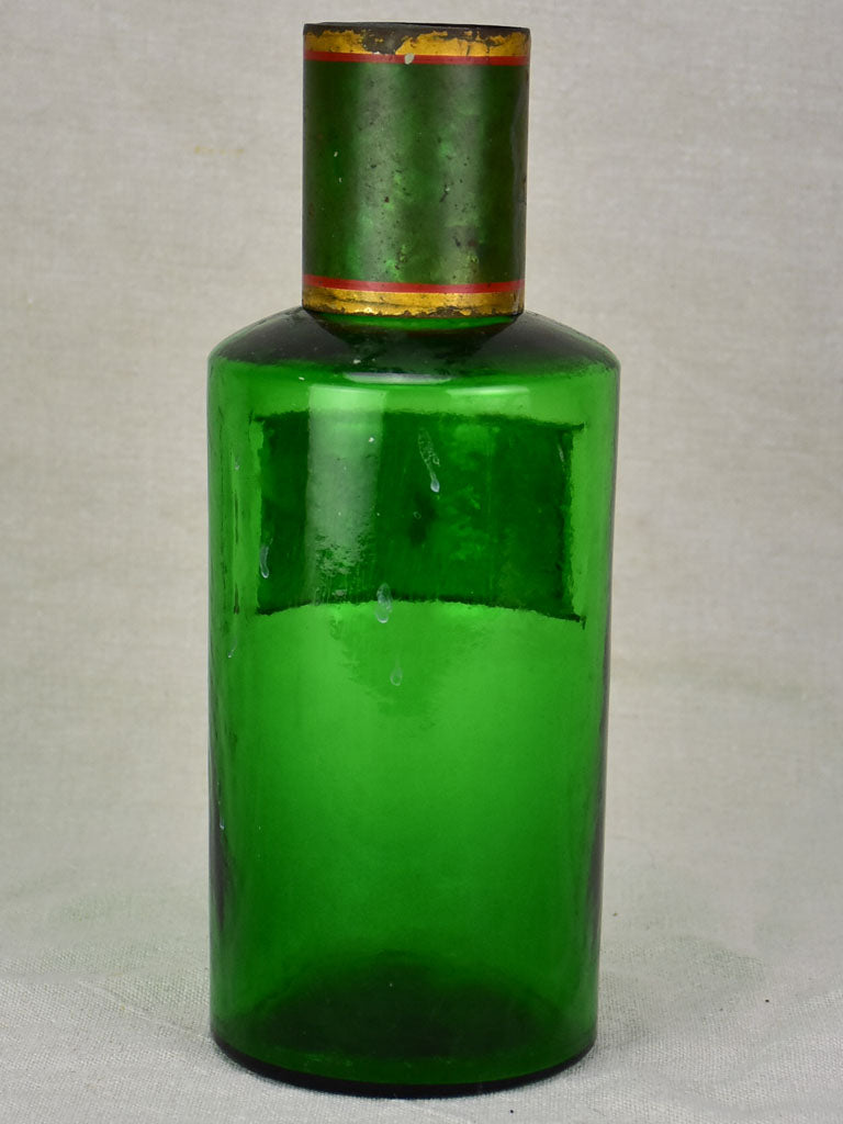Antique French apothecary glass jar - green. Poudre Insecticide
