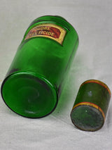 Antique French apothecary glass jar - green. Poudre Insecticide