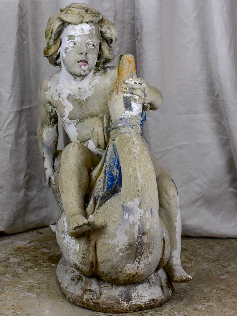 Antique Italian garden sculpture - boy on a flying goose 35"