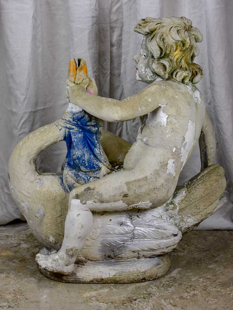 Antique Italian garden sculpture - boy on a flying goose 35"