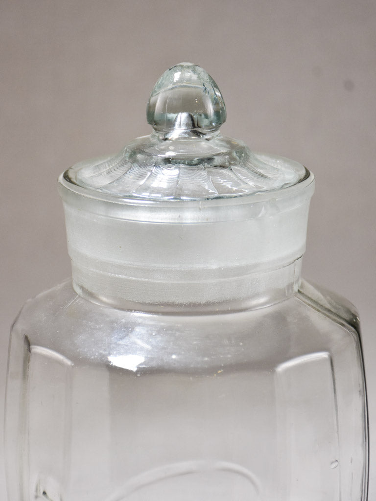 Antique French glass candy jar with lid - faceted 11¾"