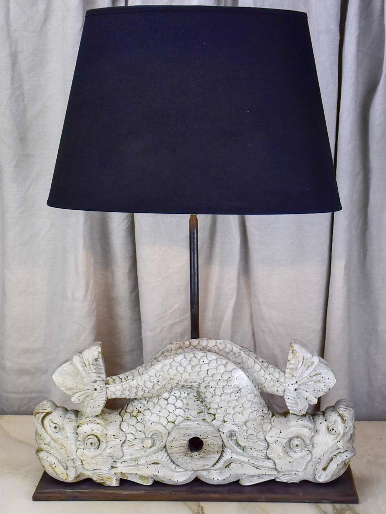 Salvaged boiserie table lamp - dauphin base