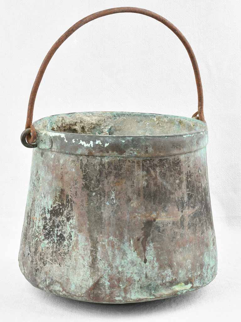Antique French copper cauldron 12½" Chez Pluie