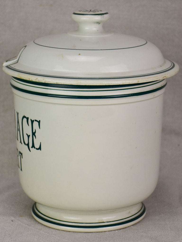 Antique French faience cheese pot with lid - Fromage Forte 9¾"