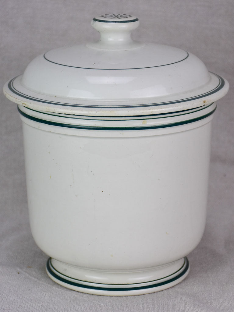 Antique French faience cheese pot with lid - Fromage Forte 9¾"