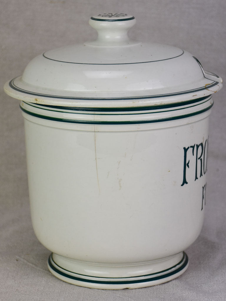 Antique French faience cheese pot with lid - Fromage Forte 9¾"