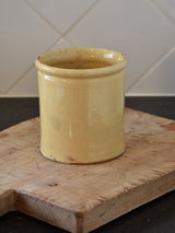 19th century French yellow ware preserving jar – two