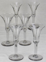 Six antique French wine glasses - hand blown
