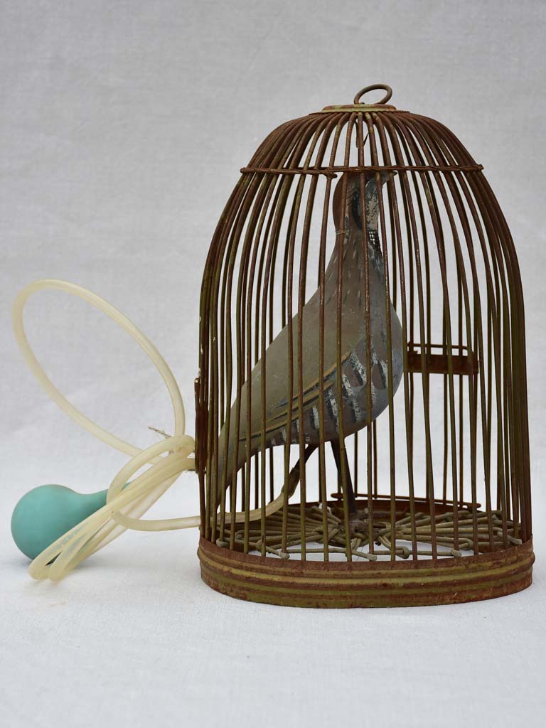 RESERVED DB Rare antique French hunting call bird in cage